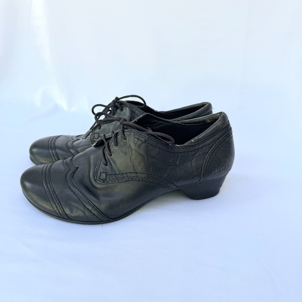 Taos JIVE 2 Oxfords Womens US 7.5 Black Leather Block Heel Lace Up Dress Shoes